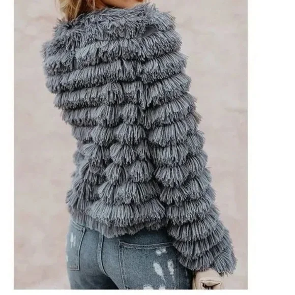 shearling jacket Womens Open Front Faux Fur Cardigan Parka Shaggy Jacket Coat